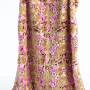 Anthropologie Pink and Tan Floral Throw Blanket